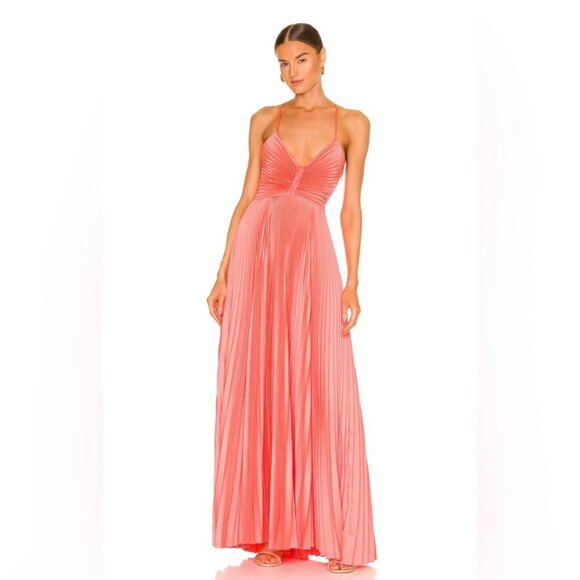 NWT A.L.C. Aries Pleated Satin Maxi Dress in Maillot - Picture 1 of 10